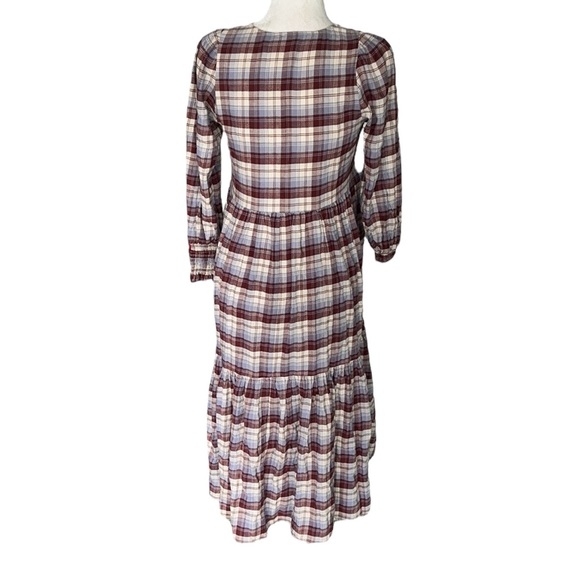 NWT Madewell Plaid Tiered Puff Sleeve Midi Dress in Dusk Peri Plaid - XXS XS - Picture 9 of 16
